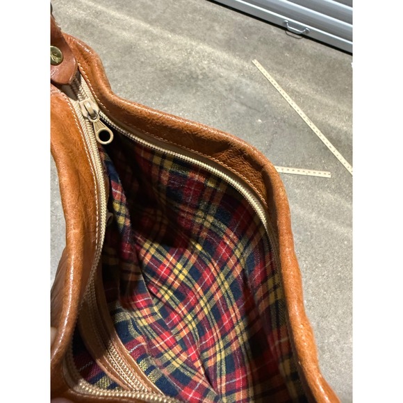 Il Bisonte Tan Leather Crossbody Bag Wanny Di Filippo Made in Italy Plaid Lining - Picture 7 of 7